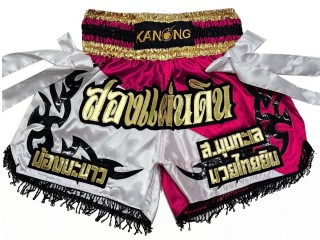 Custom Pink Muay Thai Shorts with ribbons : KNSCUST-1182